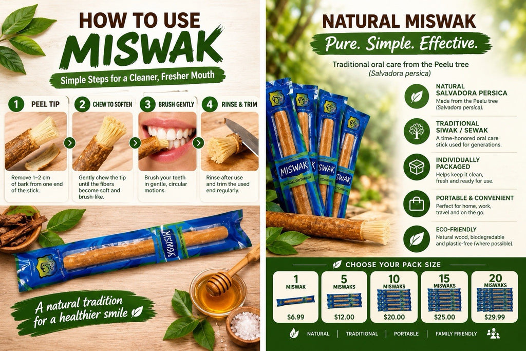 Natural Miswak Sticks Oral Care Pack - Traditional Portable Toothbrush