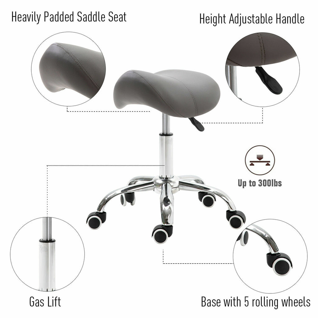 Adjustable Hydraulic Saddle Stool with Swivel and Casters for Salon & Medical Use