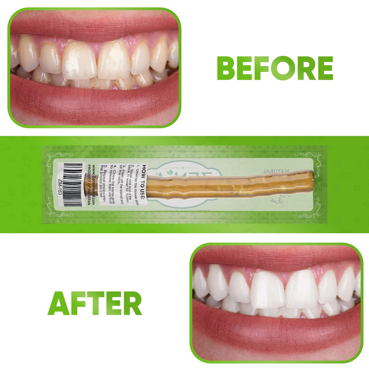 Natural Miswak Toothbrush - Traditional Oral Care, Eco-Friendly, 6-inch Vacuum Sealed Sticks
