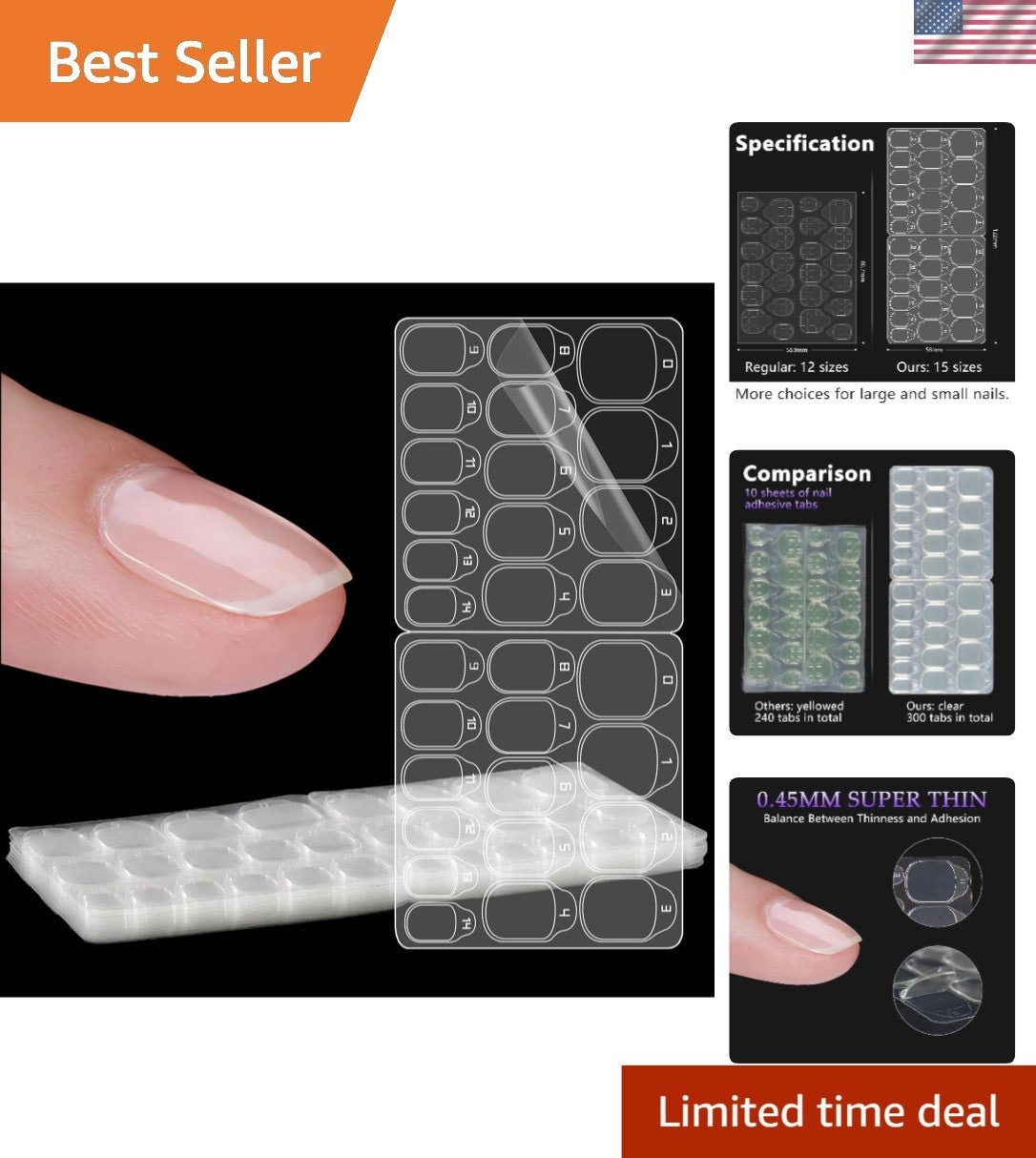 Eco-Friendly Nail Adhesive Tabs 300 Pcs - Easy Apply, Reusable, Waterproof