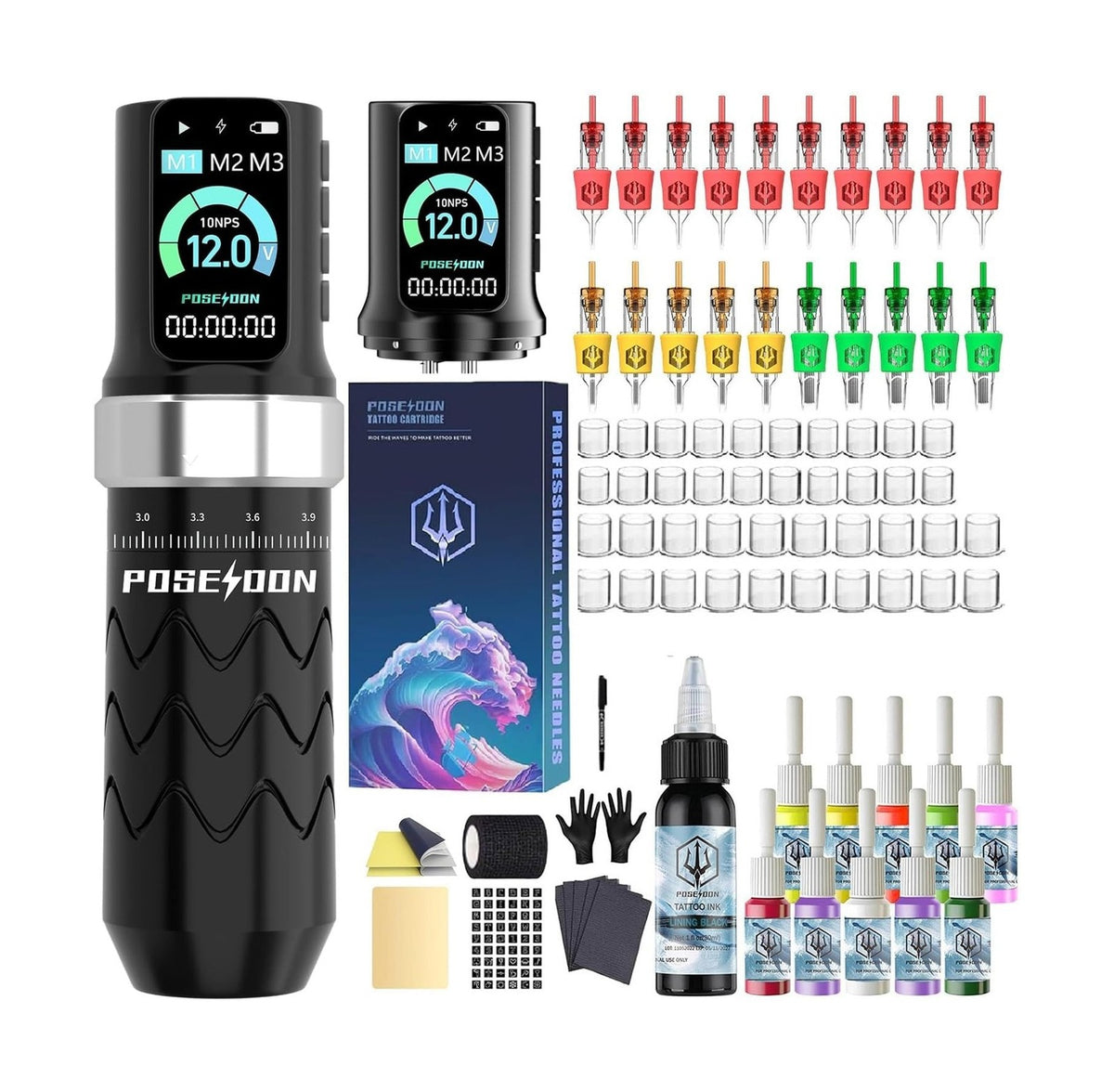 Poseidon Wireless Tattoo Gun Kit with 2 Batteries, 87-Piece Professional Set