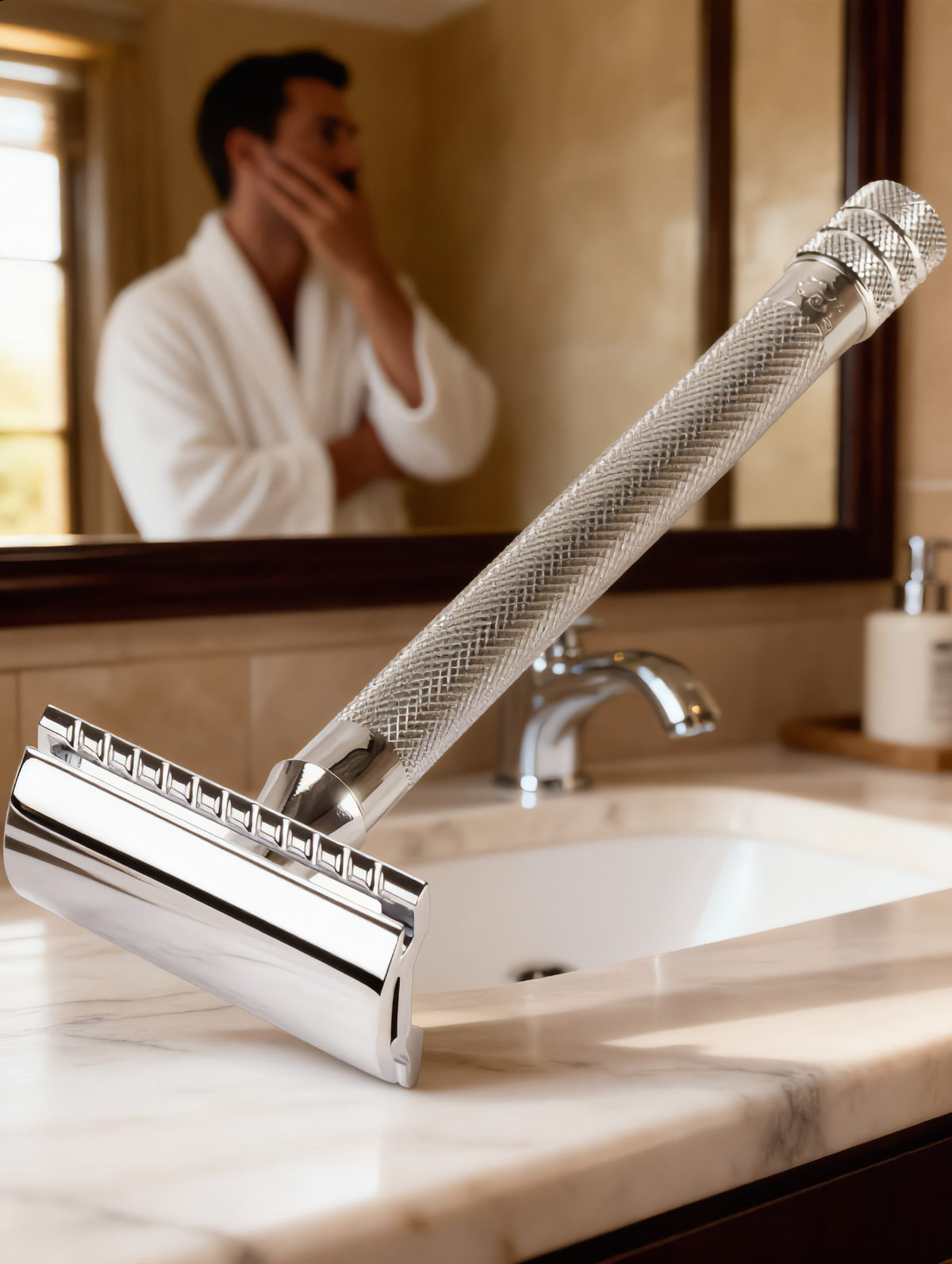 Safety Razor Double Edge with Stand & 5 Platinum Blades for Men - Close Shave