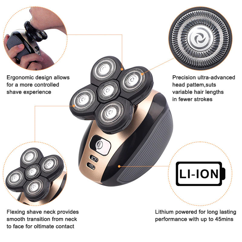 5-in-1 Rotary Electric Shaver & Grooming Kit Waterproof Rechargeable