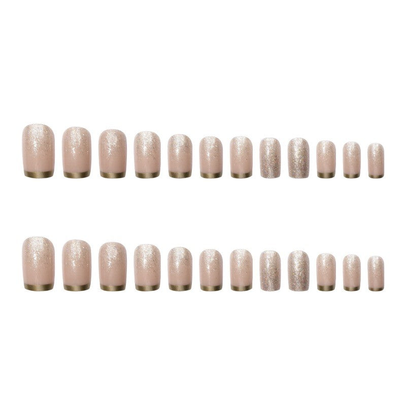 48Pcs Nude Pink Rhinestone Press On Nails Short Square Glossy False Nails