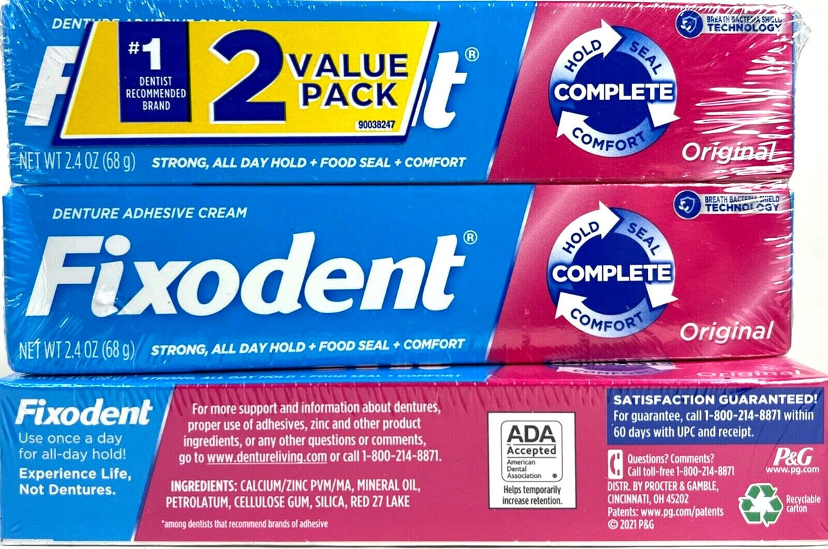 Denture Adhesive Cream 2-Pack - Strong Fix for Secure Fit, 2.4 oz