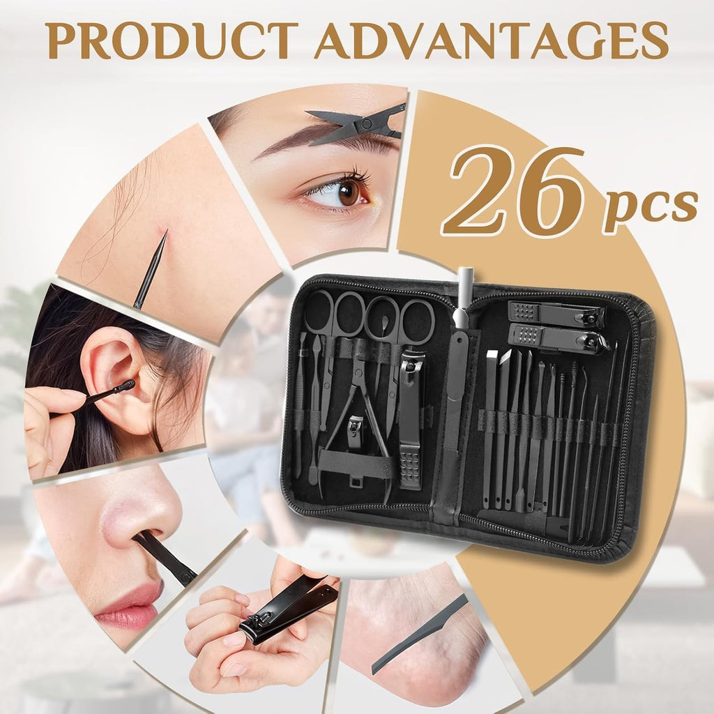 26-Piece Stainless Steel Nail Clipper & Manicure Pedicure Kit for Personal Care