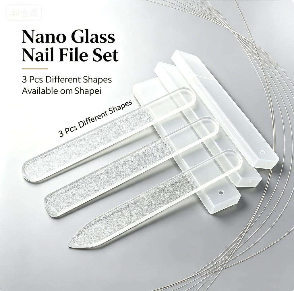 Nano Glass Nail File Set - 3 Shapes with Protective Cases - Manicure Tools