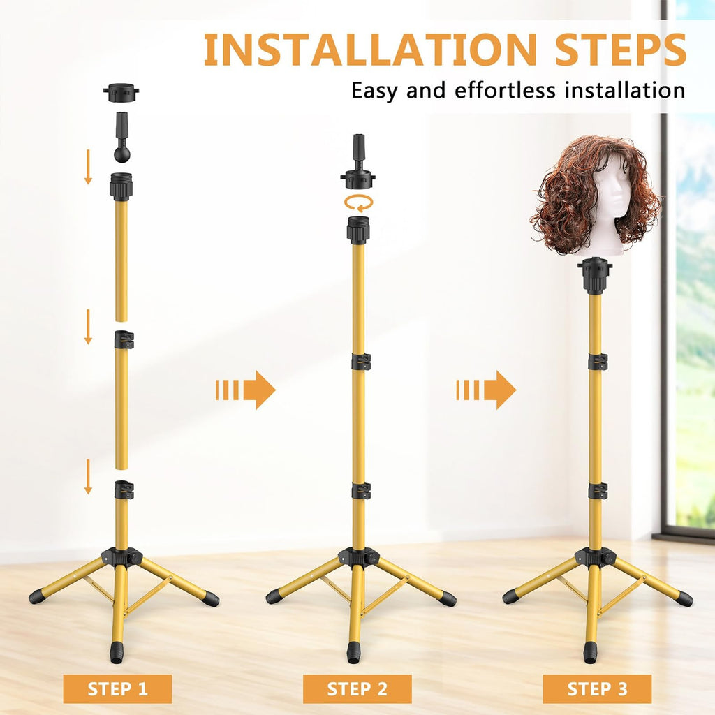 Adjustable Wig Head Stand 50 Inch Tripod with Non-Slip Base for Styling
