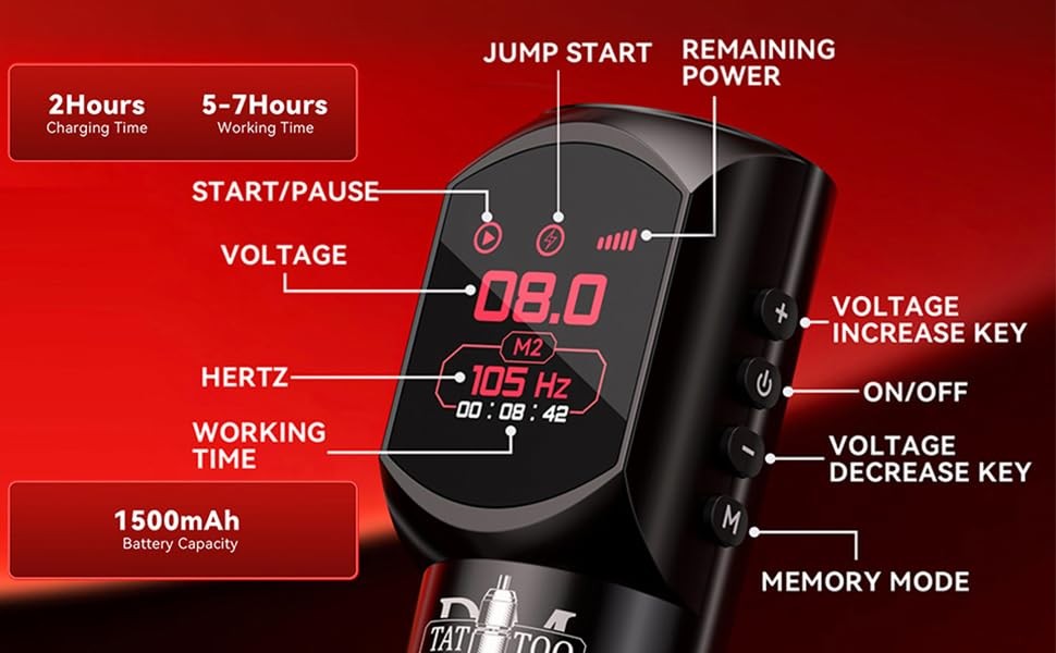 Wireless Tattoo Machine 4.0mm Stroke with OLED Display