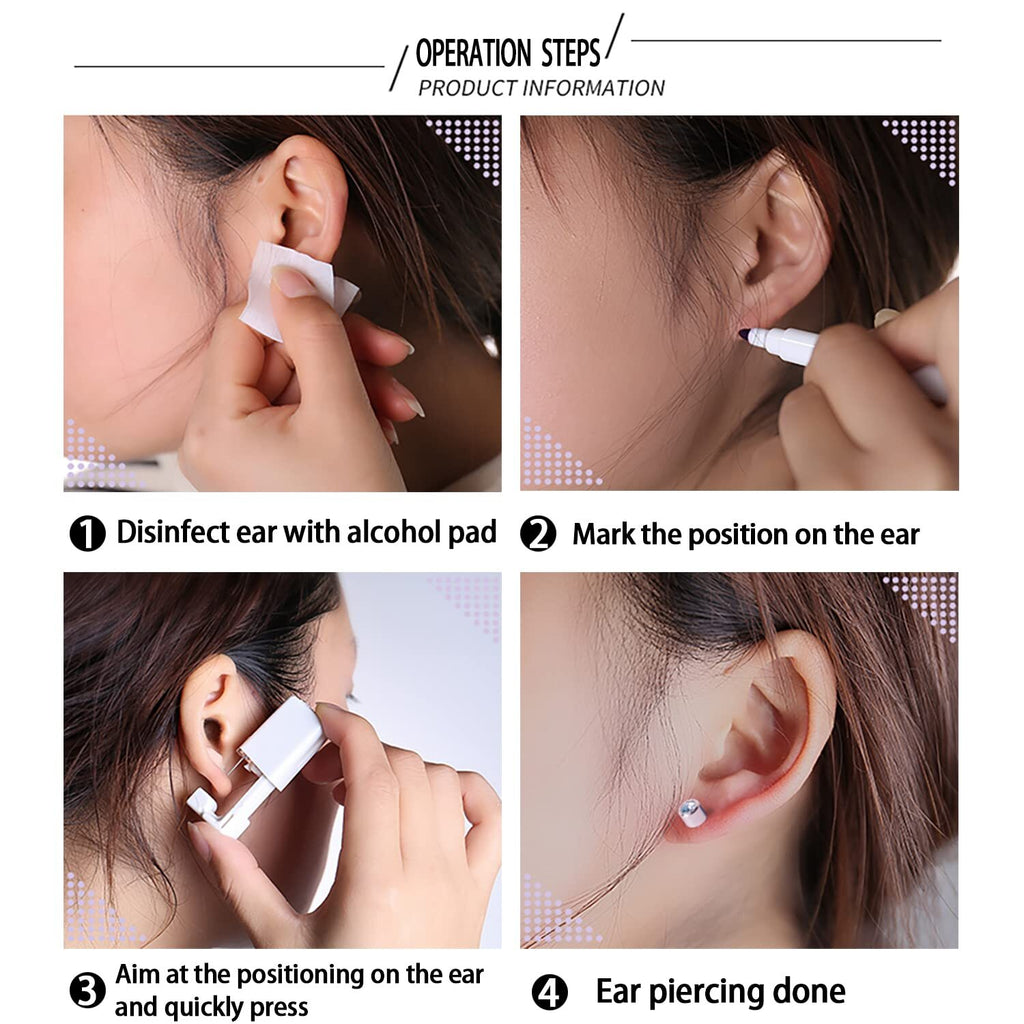 Disposable Ear Piercing Kit, Self-Ear Gun, Silver Stud Earring Starter