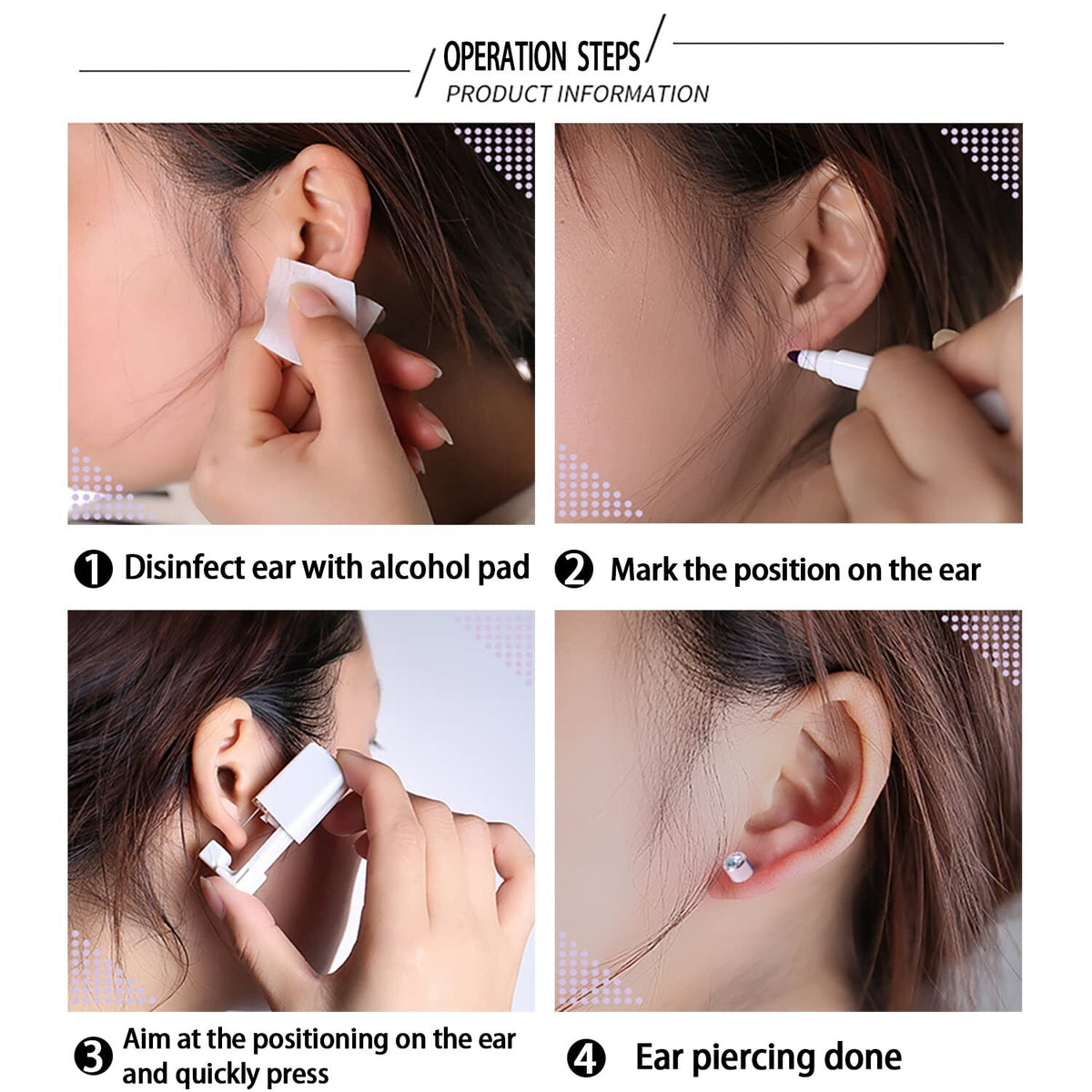 Disposable Ear Piercing Kit, Self-Ear Gun, Silver Stud Earring Starter