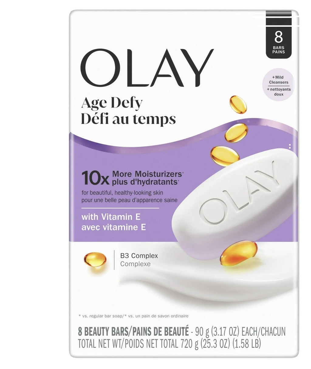Olay Age-Defying Moisturizing Bar Soap with Vitamin E & B3 - Pack of 8