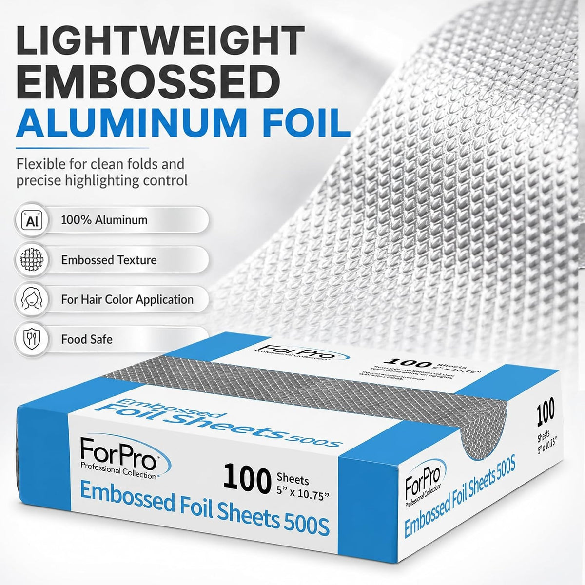 Pre-Cut Embossed Hair Foil Sheets for Salon Highlights & Coloring - 100 Pack