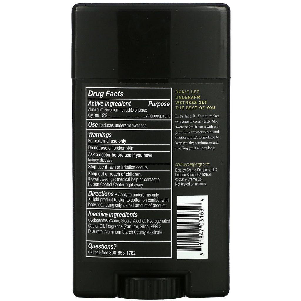 Cremo No. 13 Reserve Blend Anti-Perspirant & Deodorant 2.66 oz - Long Lasting Fresh Scent