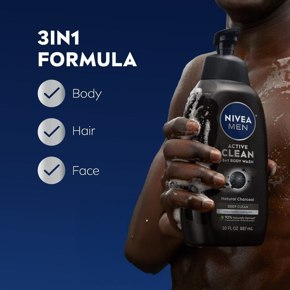 Men’s Charcoal Body Wash 30oz - 3 Pack, Deep Cleansing, Natural Ingredients