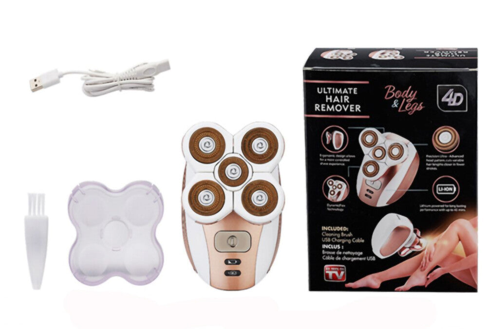 Cordless Waterproof 4D Painless Hair Remover & Epilator with USB Rechargeable Trimmer