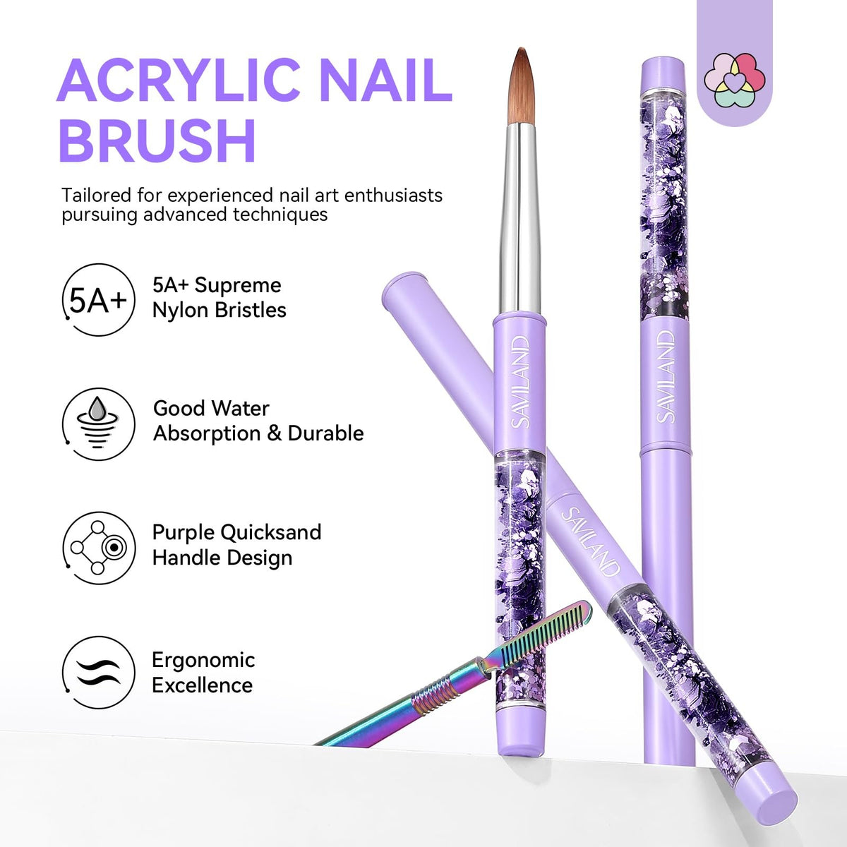 Professional Acrylic Nail Brush Set 6/10/14 with Cleaning Tool for Nail Art