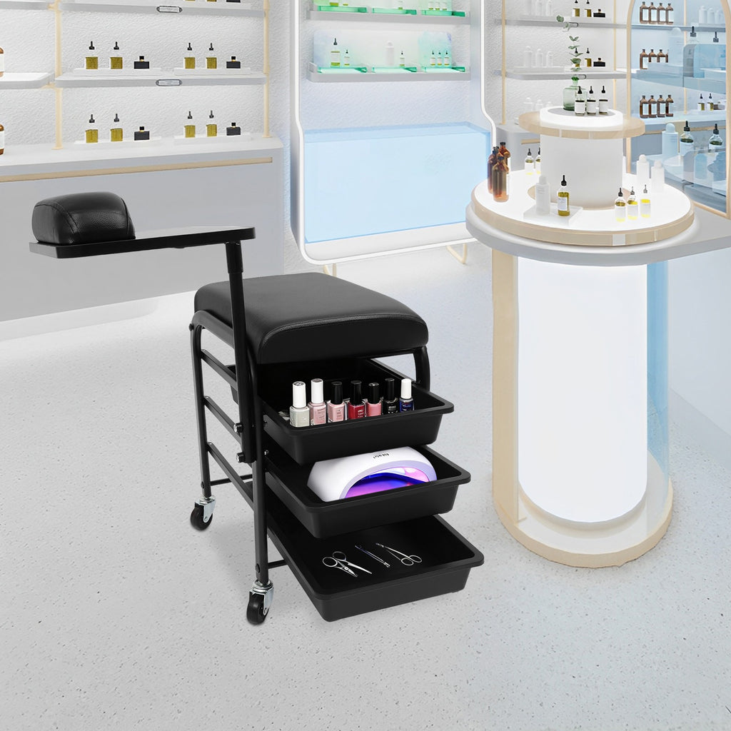 Salon Nail Cart with 3 Drawers and Mobile Wheels - Beauty & Spa Storage Trolley
