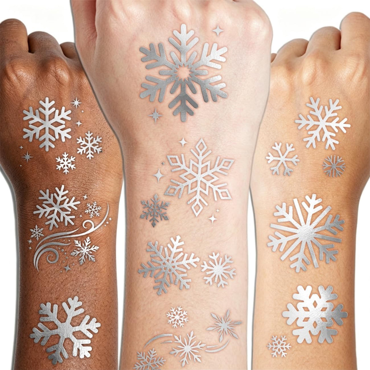 Glitter Silver Snowflake Temporary Tattoos – 140 Individual Sheets