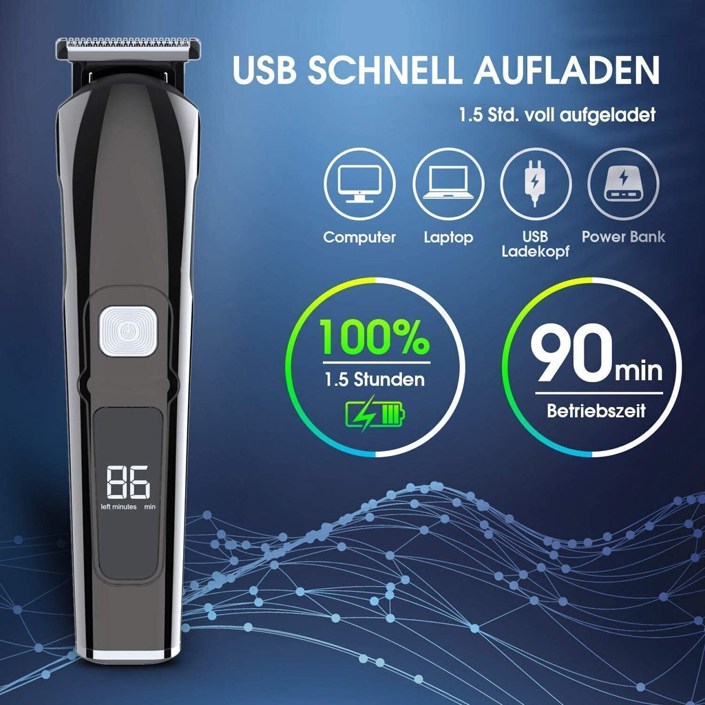 Cordless Men’s Hair Clippers & Trimmer Kit with 6 Attachments & LCD Display