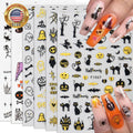 Halloween Ghost Nail Stickers - 3D Self-Adhesive Gold & Black Decals for Nail Art