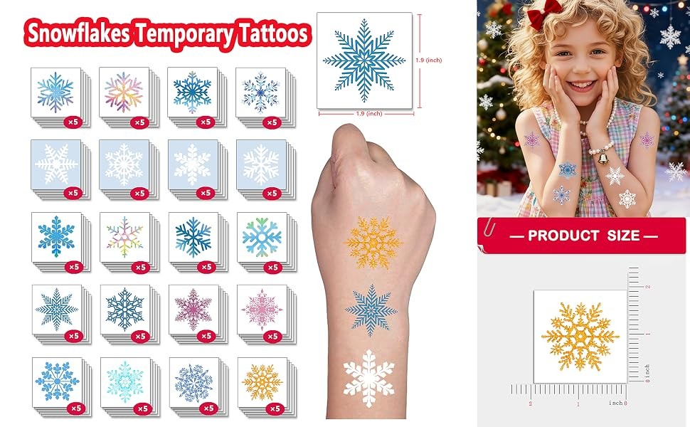 Christmas Snowflakes Temporary Tattoos for Kids Waterproof & Safe