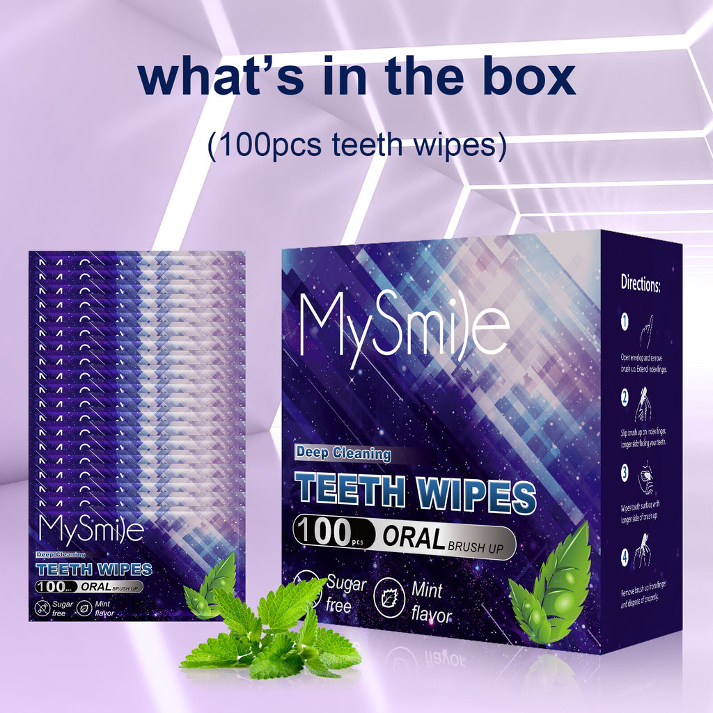 Disposable Dental Wipes for Oral Care - 100 Pack Finger Brush Ups, Mint Flavor