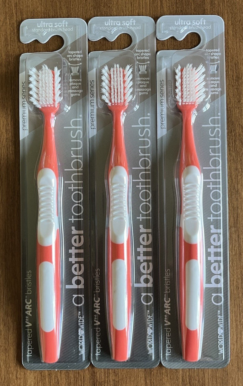 Premium Ultra Soft Adult Toothbrushes Set - V Arc Orange, 3 Pack