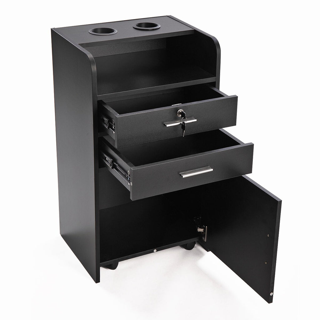 Salon Trolley Cabinet with Drawers & Hair Dryer Holders - Rolling Salon Station