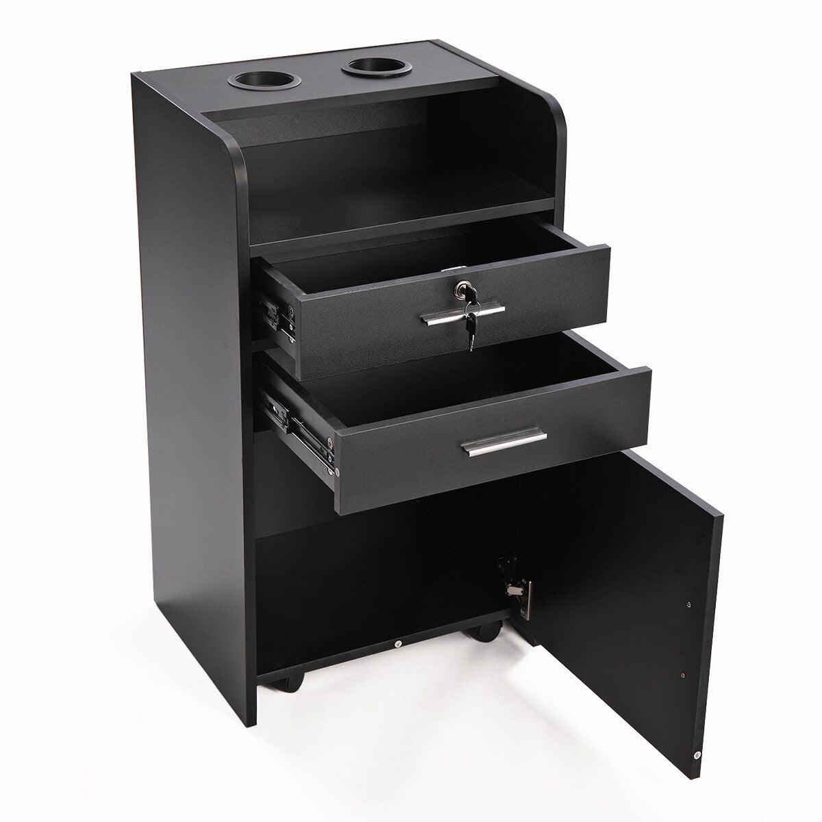 Salon Trolley Cabinet with Drawers & Hair Dryer Holders - Rolling Salon Station
