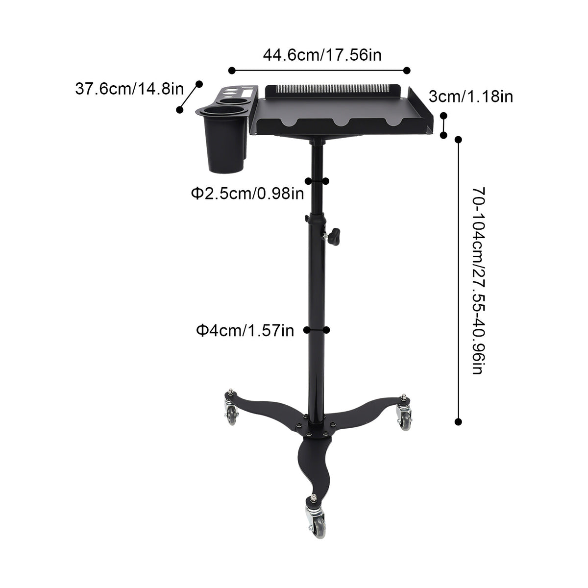 Adjustable Hairdressing Trolley with 2 Bowls for Salon & Barbershop