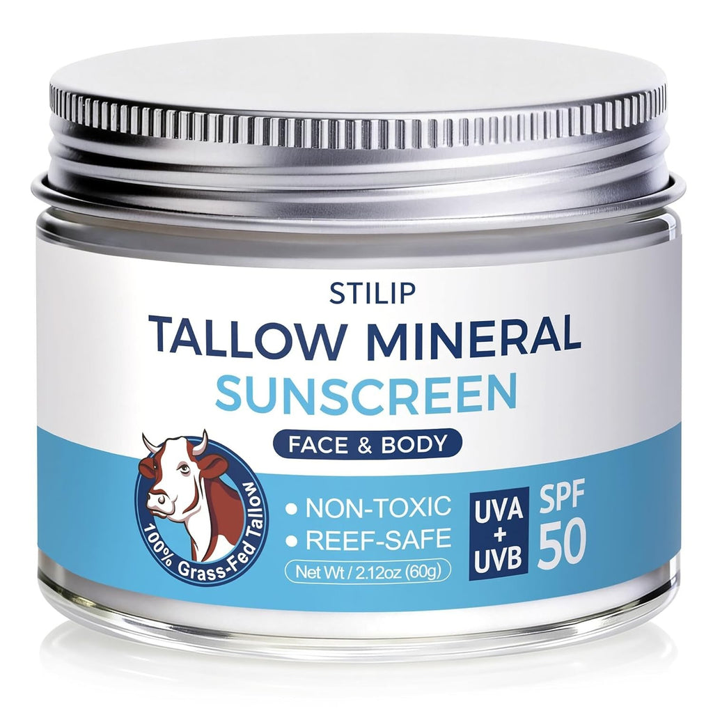 Organic Beef Tallow Sunscreen SPF 50 with Zinc Oxide Non-Toxic Moisturizer