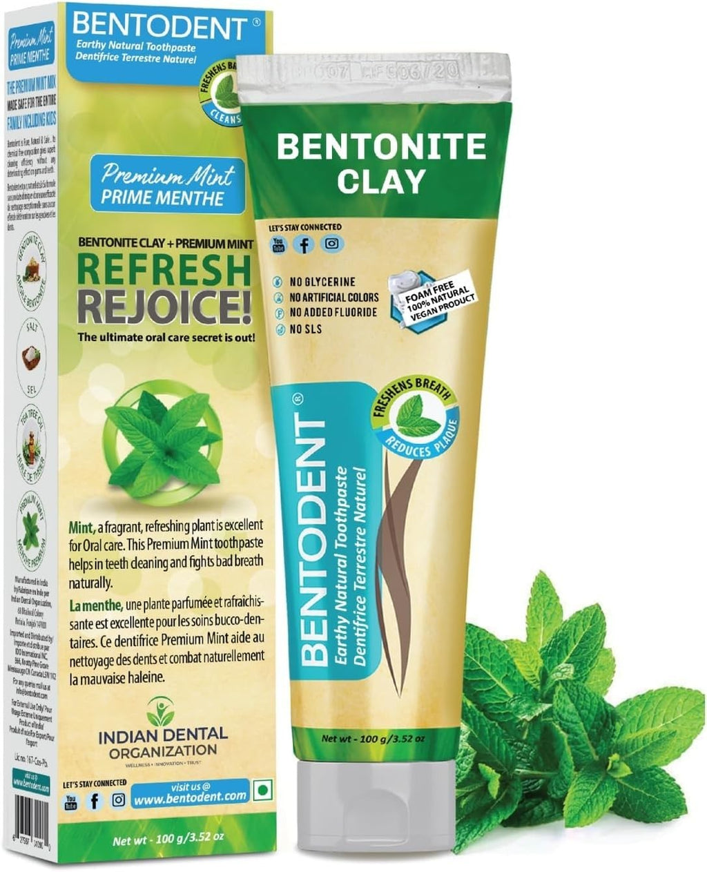 Organic Calcium Bentonite Clay Toothpaste Remineralizing Fluoride-Free Natural Oral Care