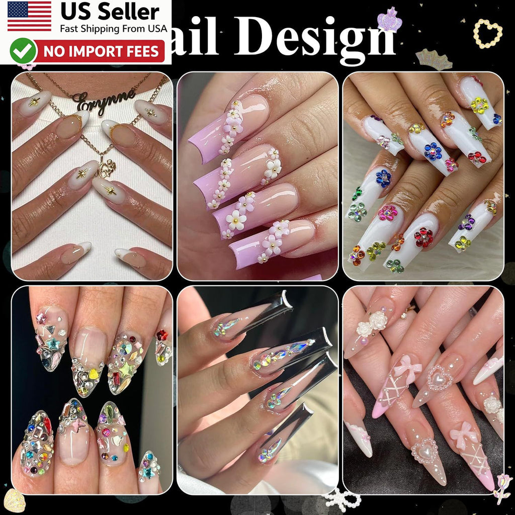 Nail Charms and Gems Kit with Pearls Flowers & Bows - 8 Boxes for Manicure
