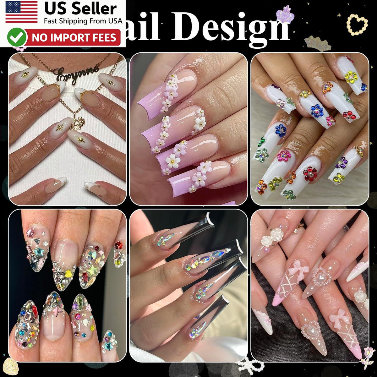 Nail Charms and Gems Kit with Pearls Flowers & Bows - 8 Boxes for Manicure