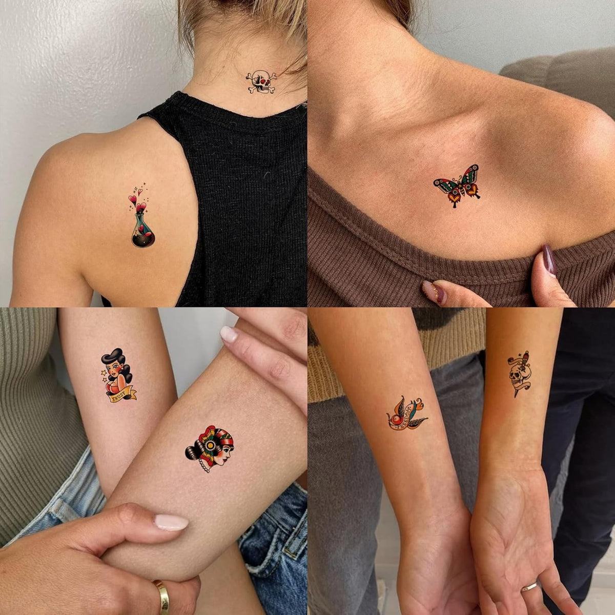 American Traditional Temporary Tattoos Set 76 Sheets - Retro Realistic Body Art
