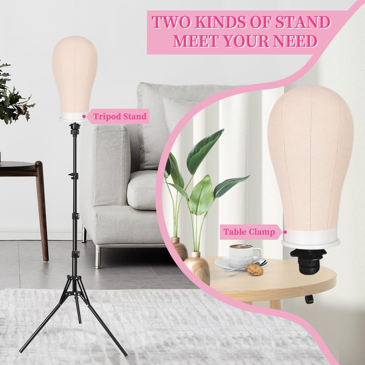 Adjustable 63-Inch Wig Stand Tripod with Mannequin Head for Wig Styling