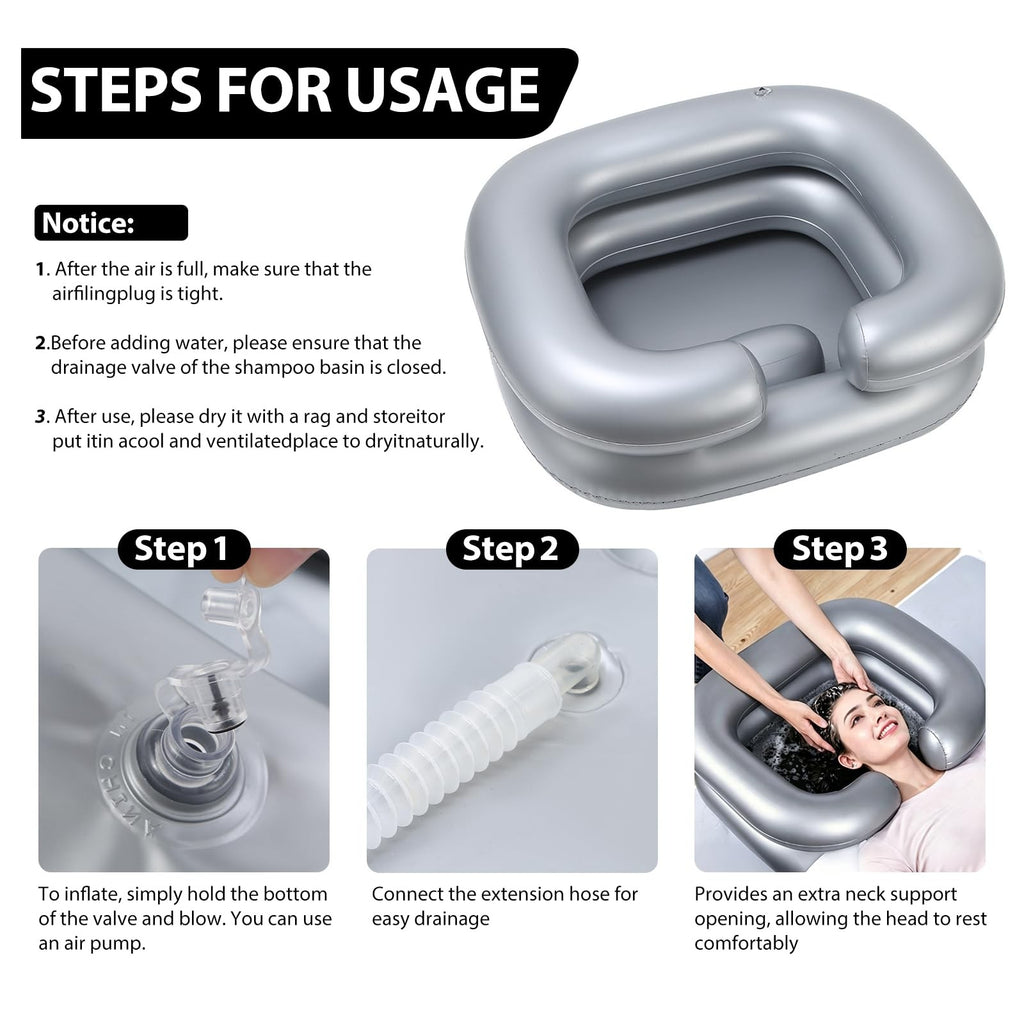 Inflatable Portable Hair Washing Basin with Drain Tube & Air Pump for Elderly & Bedside Use