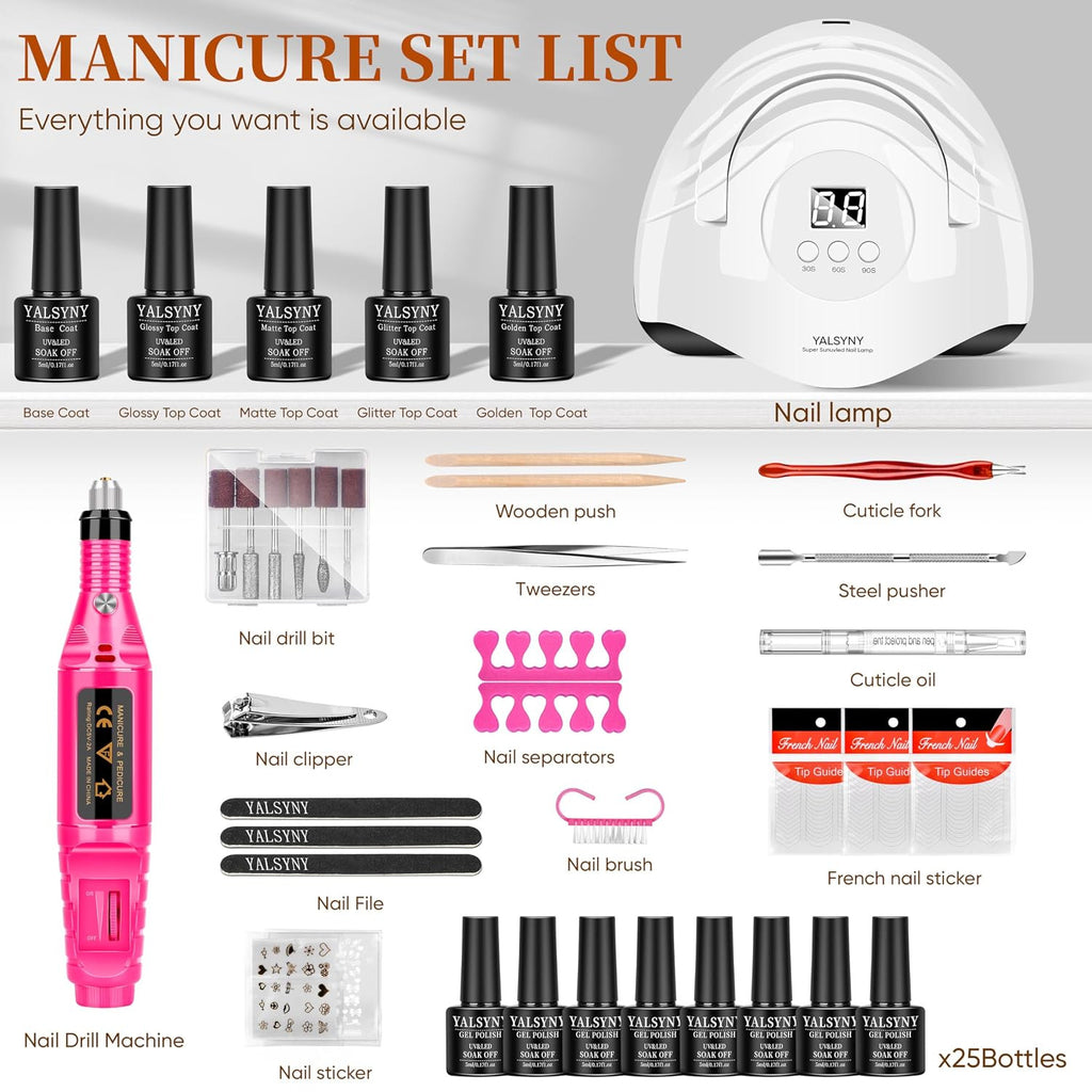 Nail Polish Kit with UV Light - 25 Vivid Gel Colors & Drying Lamp
