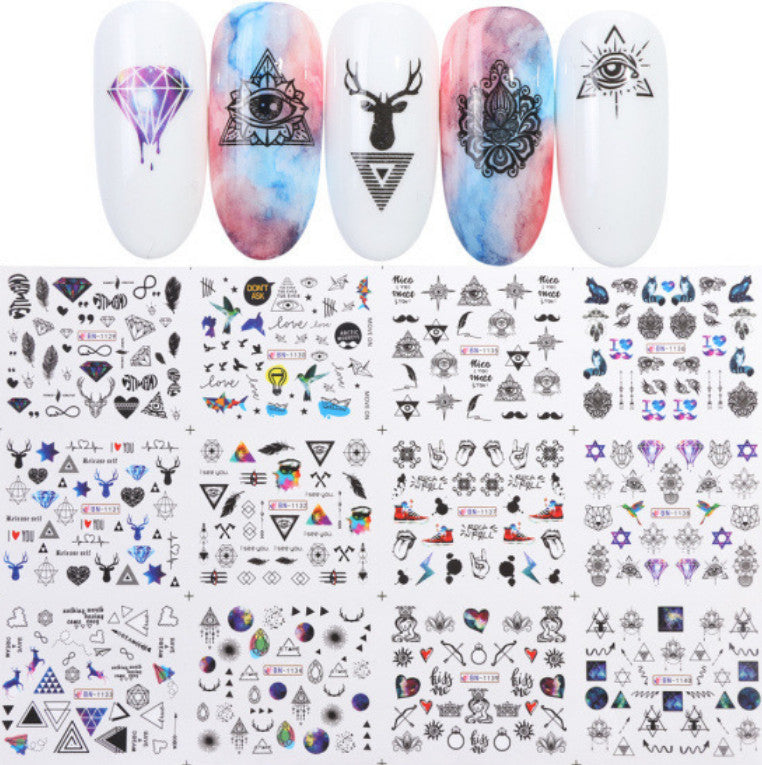 Nail Art Stickers Water Decals Evil Eye Triangles Bird Designs Set