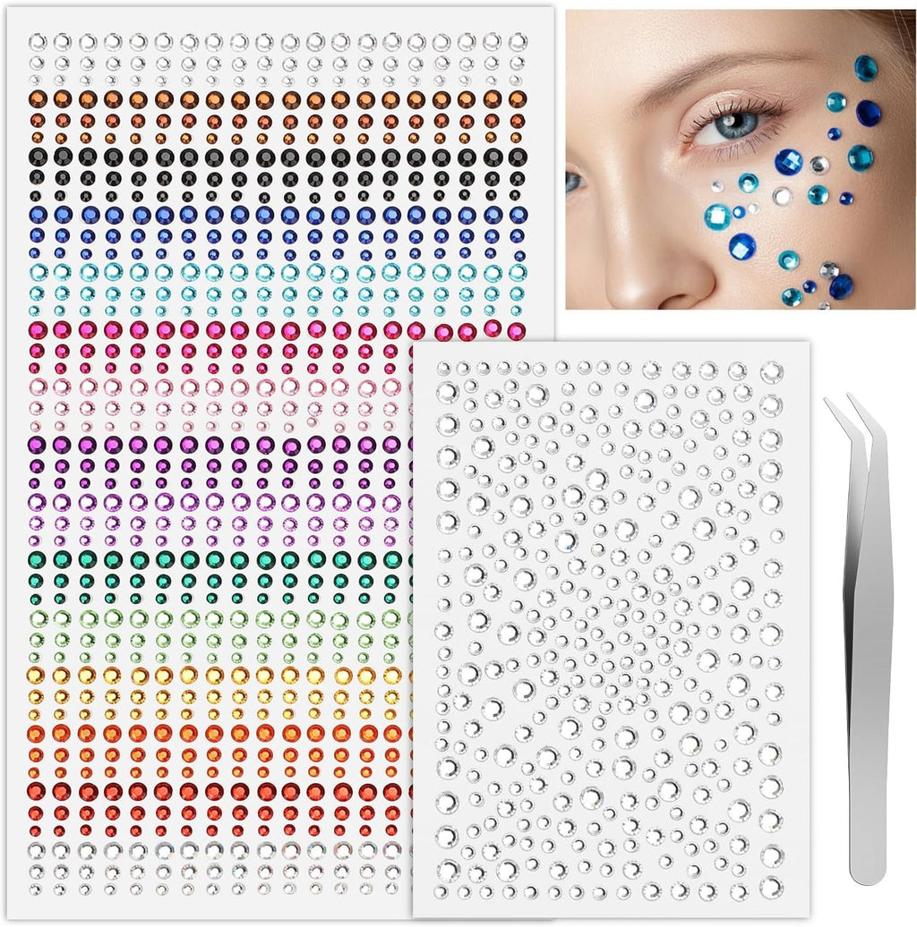 Face Gems Self-Adhesive Festival Jewels for Makeup, Hair, Nails – 2 Sheets