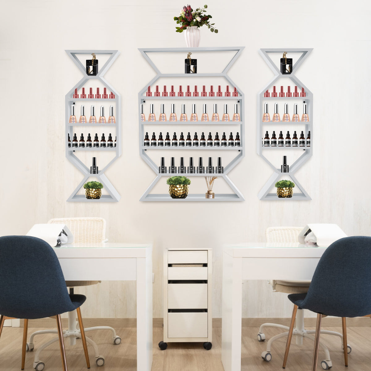 Wall Mount Nail Polish Display Rack Set 3 Pieces White Makeup Organizer Shelf