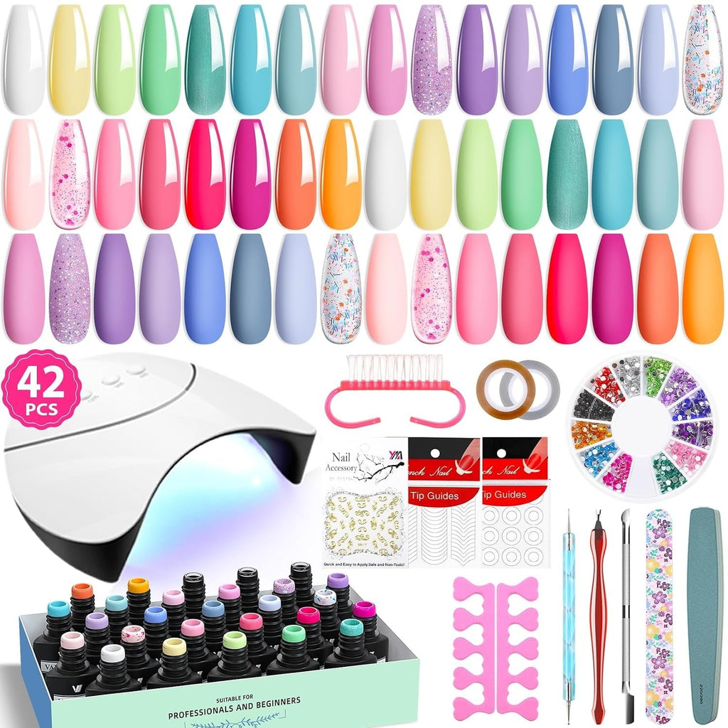 24 Color Gel Nail Polish Kit with UV Light - Long-Lasting Manicure Set