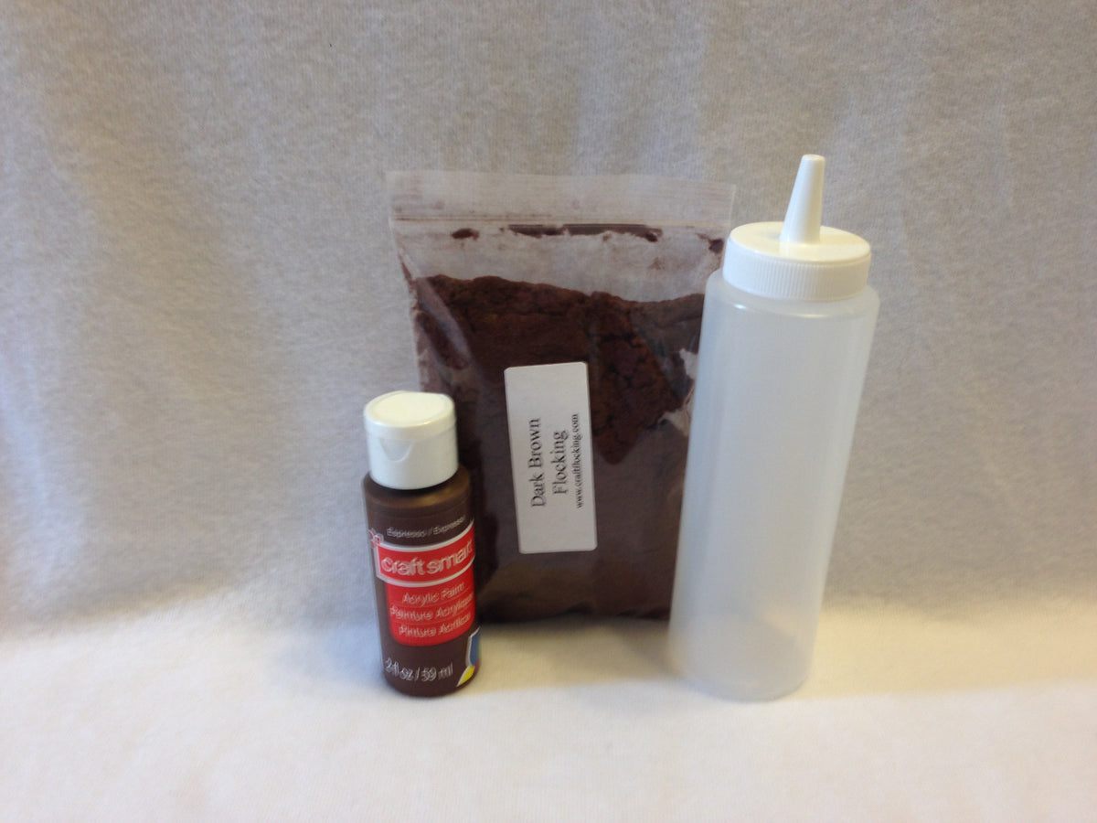 Flocking Kit - Dark Brown Flocking Fibers with Paint & Applicator