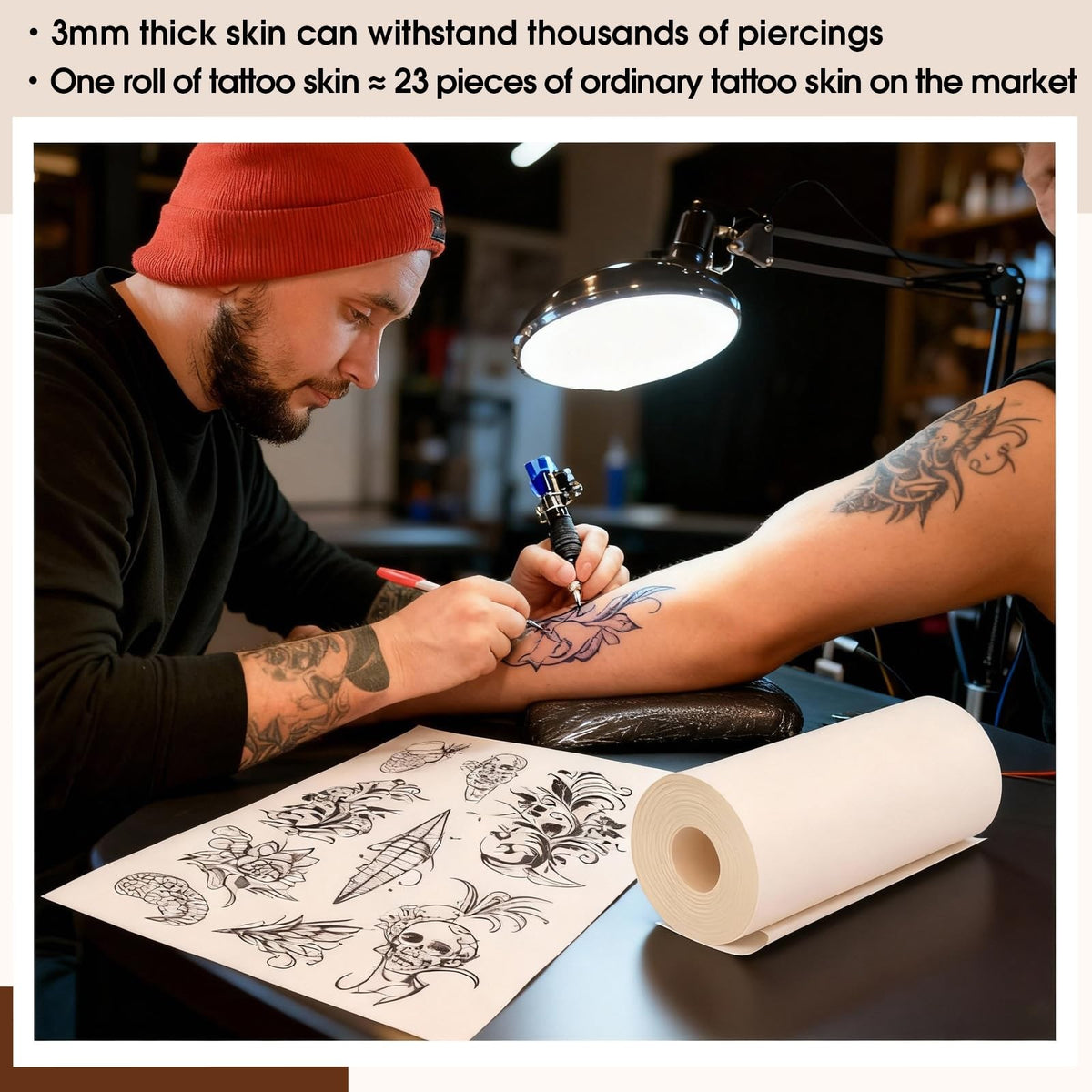 Tattoo Practice Skin Roll 148x6.3 Inch with Scissors - Flexible Silicone