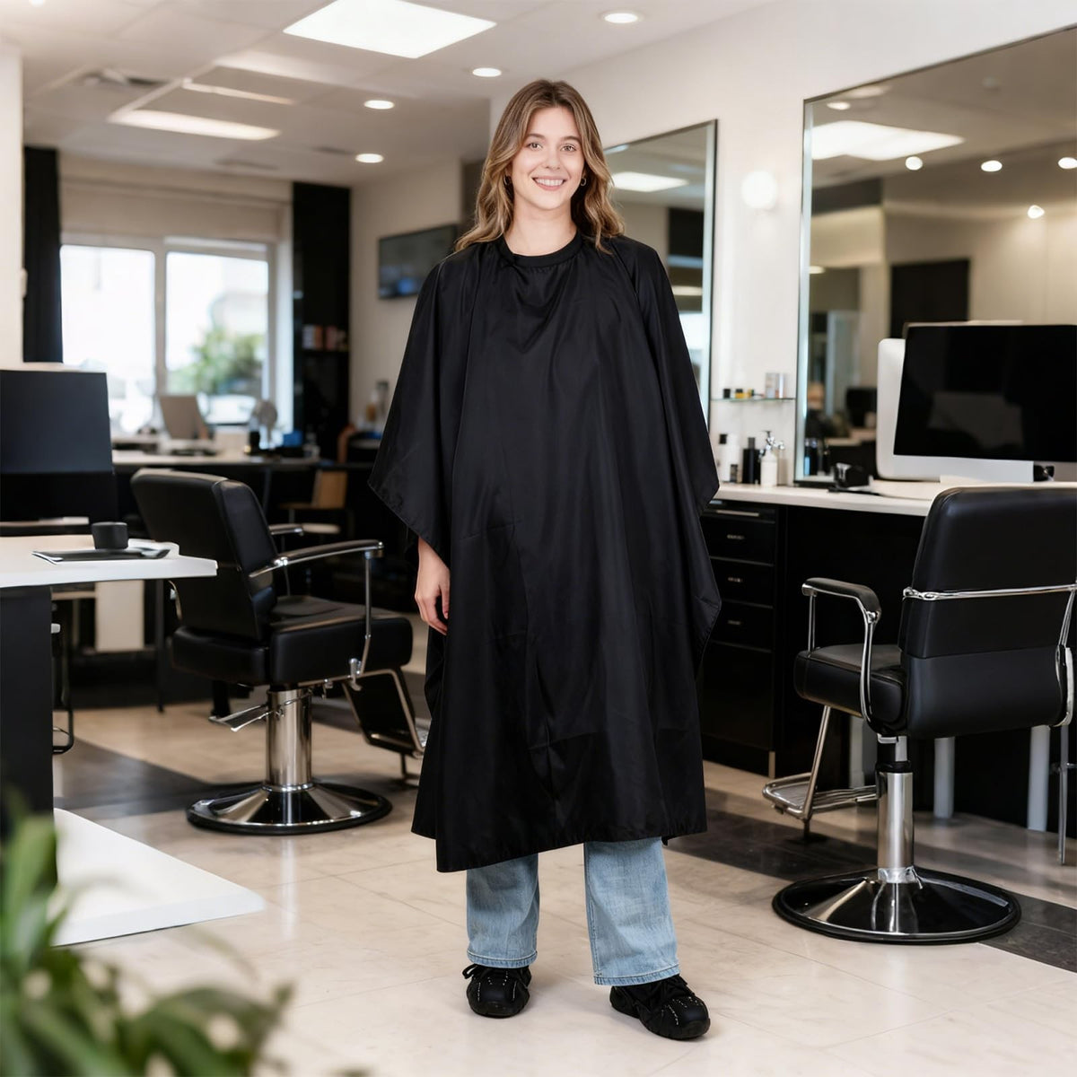 Large Waterproof Hair Salon Cape with Metal Snap Closure - 6 Pack