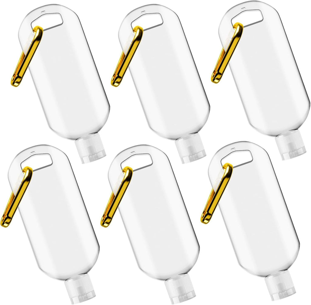 6 Pack Travel Sanitizer Bottles with Keychain - Leakproof 50ml Refillable