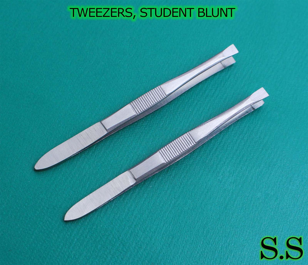 2 Pcs Student Blunt Tip Tweezers - 3.5 Inch Nickel Finish