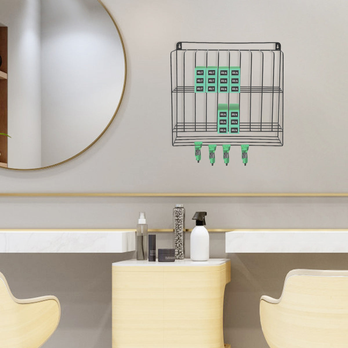 Wall-Mounted Hair Color Storage Rack for Salon & Beauty Use