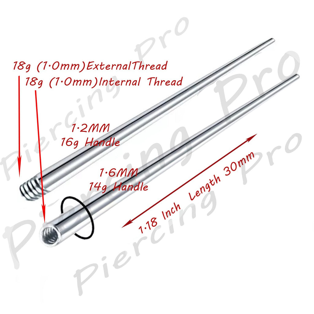 Titanium Piercing Taper Insertion Pins - 4 Pack, 1.0mm-1.6mm Internal/External Threaded